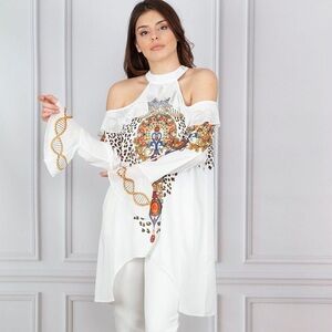 VENUS Floral Cold Shoulder detail hem dress blouse 10 White NWOT